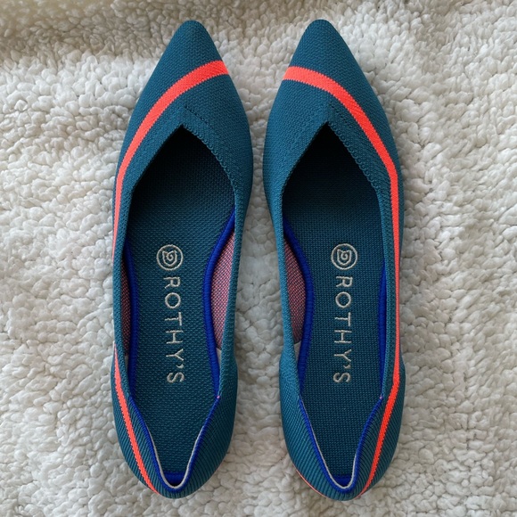 Rothy’s Point in Teal Neon Line Stripe, size 8 - Picture 2 of 4